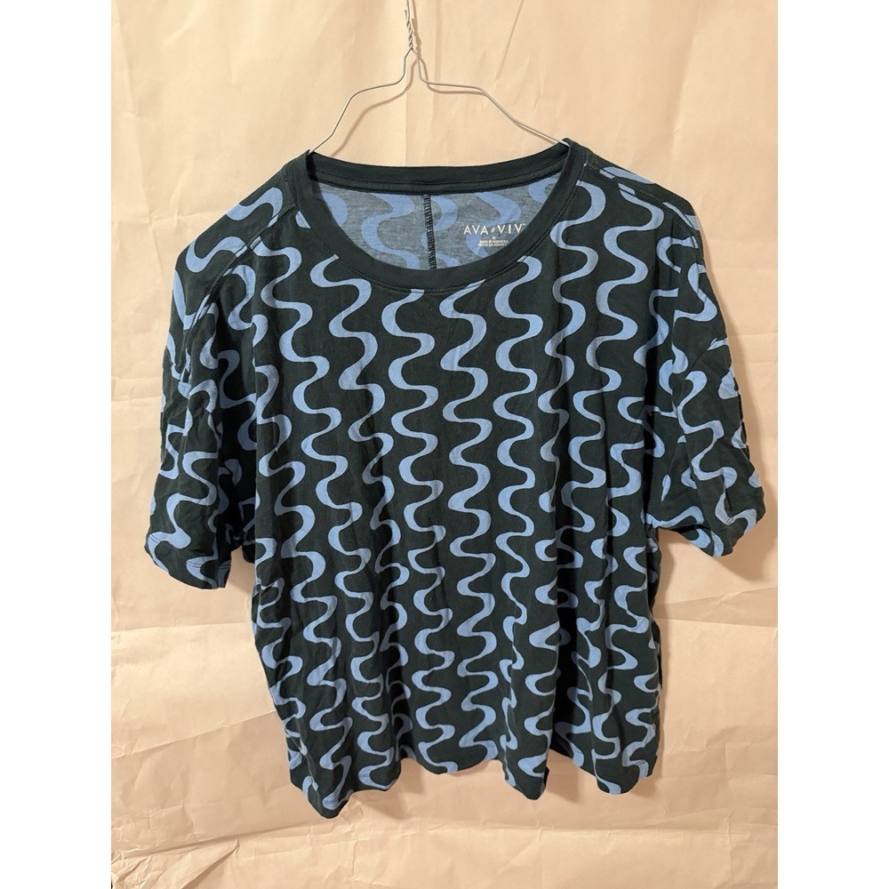 ava and viv Squiggle Blue Shirt 1x